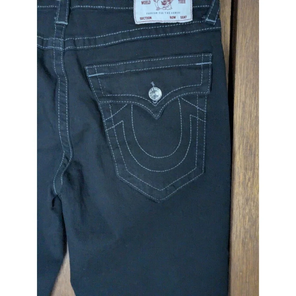 NWT True Religion Ricky Flap Pocket Relaxed Straight Rinse Black Jeans 34x32